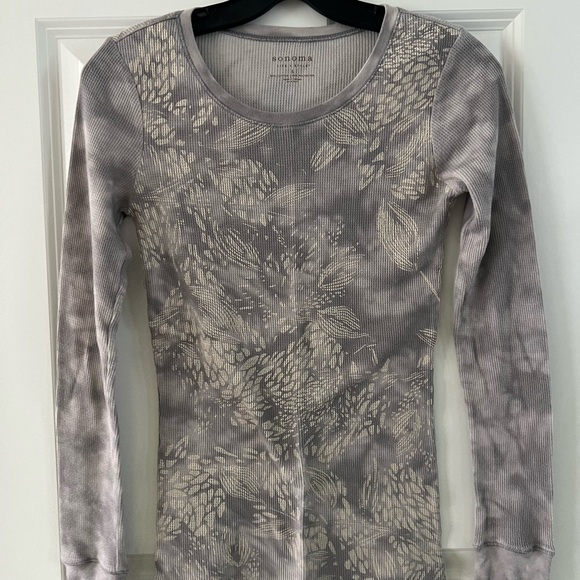 Sonoma Tops - Sonoma Cream and Gray Floral Long Sleeve Tee